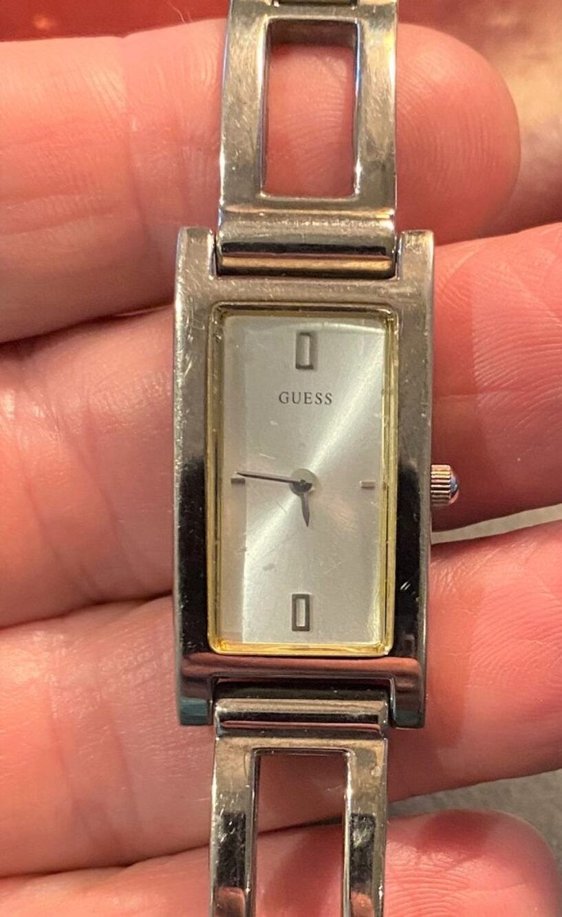 Women's 17mm silver tone Guess Watch, Rectangular Link Band